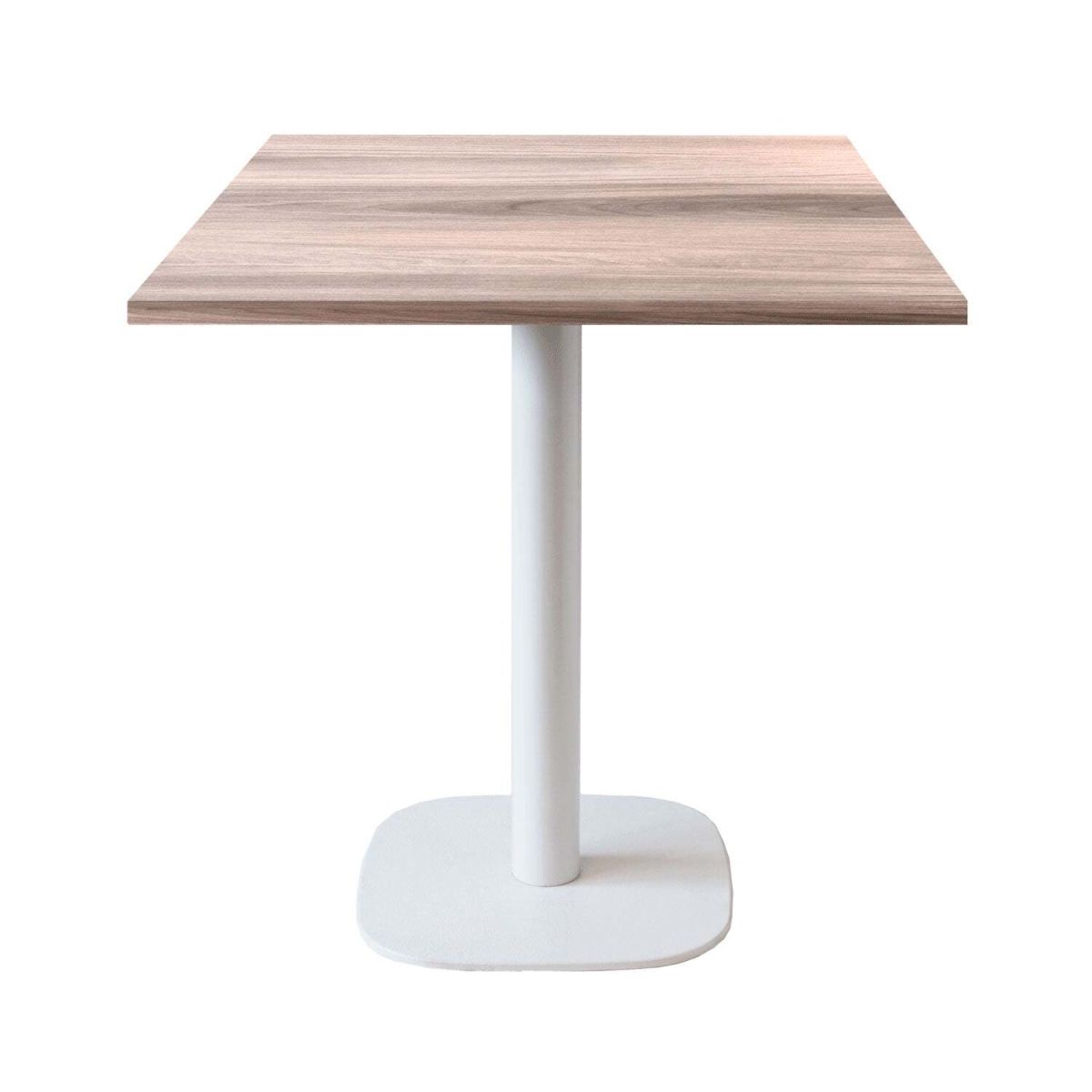 RestooTab Tisch Round quadratisch Gestell weiß - Dekor Holz & Uni 70x70x75 cm (LxBxH); Platte eiche/hellgrau, Gestell weiß; quadratisch