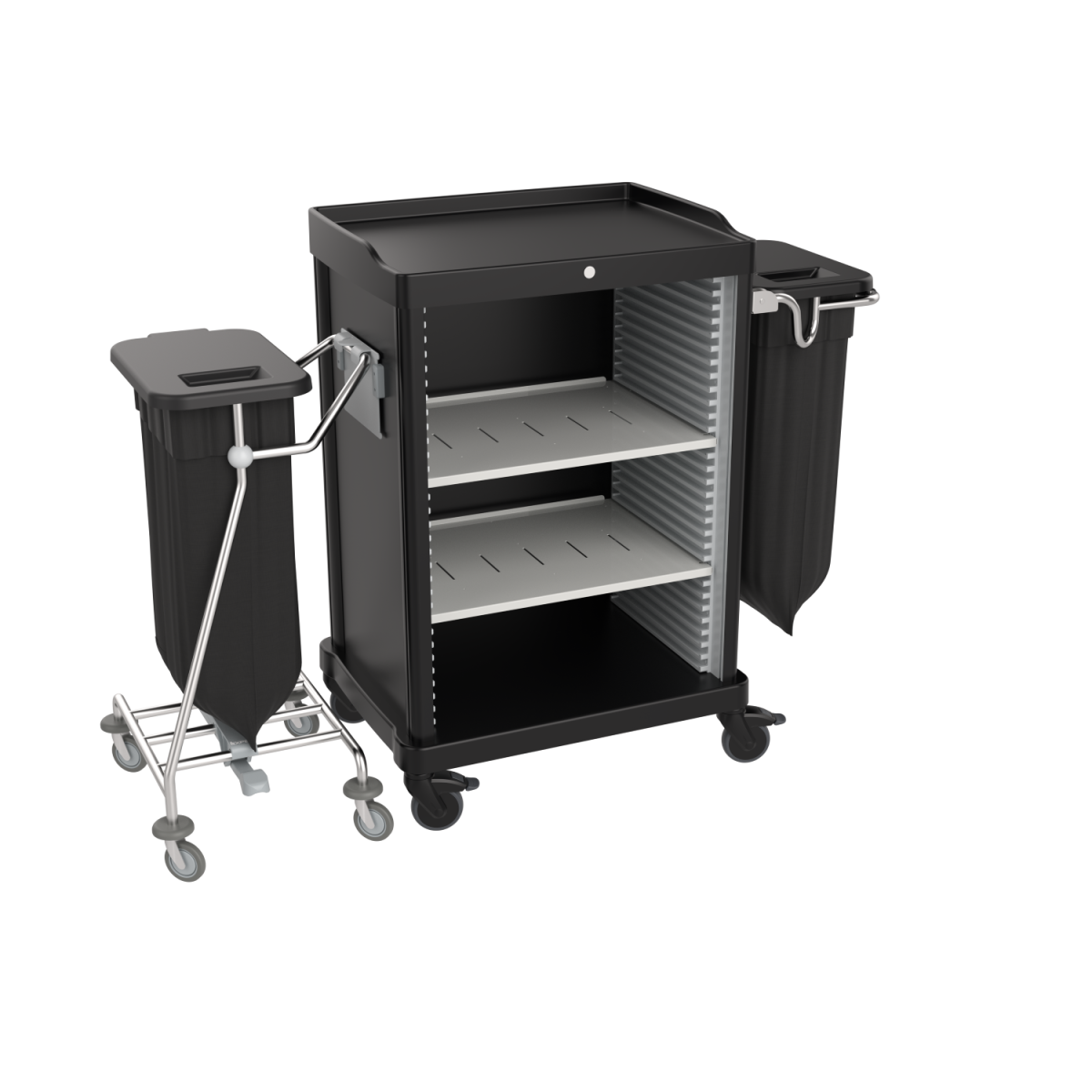 QUATRO Praktischer Zimmermädchenwagen mit separatem Wäschesammler V7 153x110 cm (BxH); schwarz