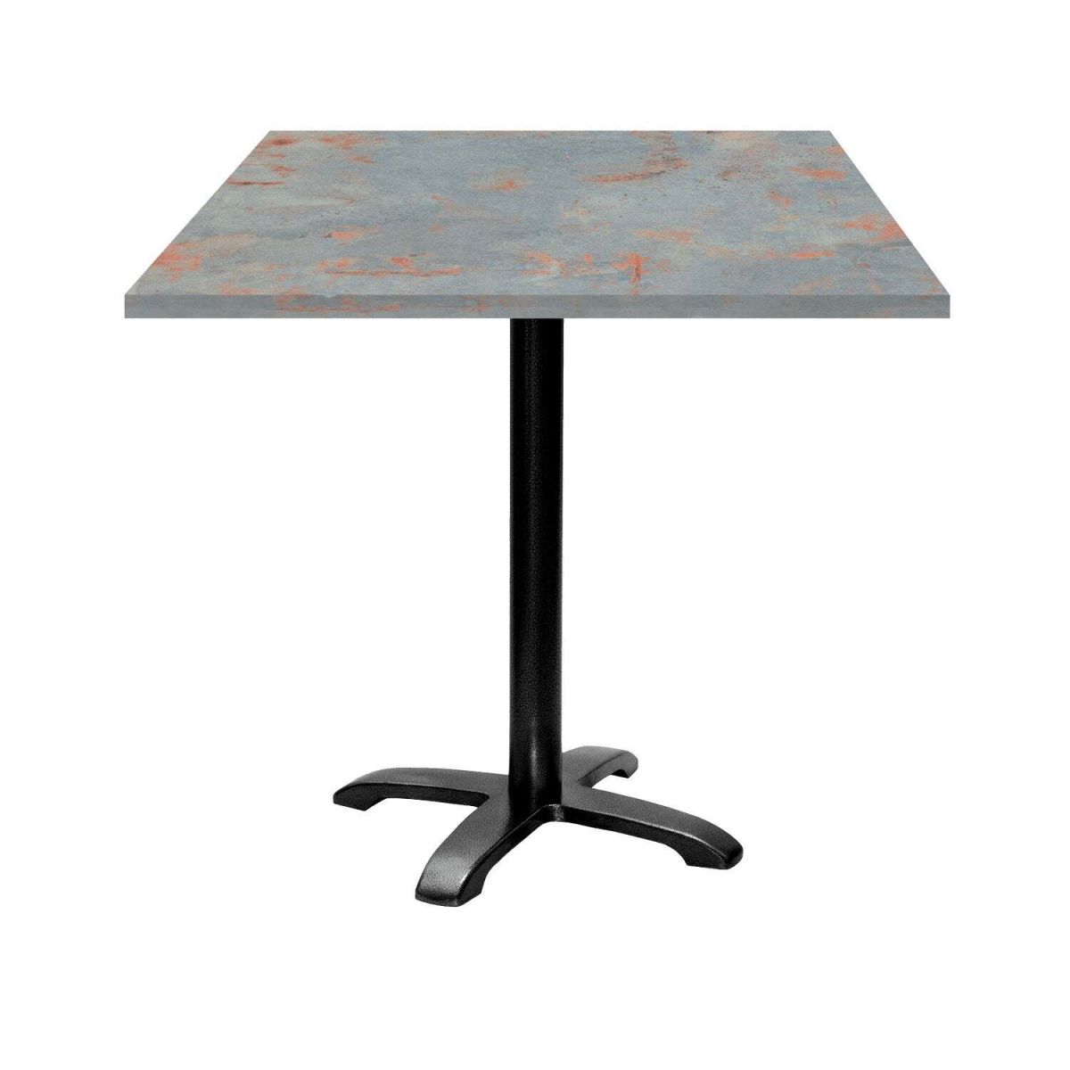 RestooTab Tisch Bazila quadratisch - Dekor Stein 70x70x74 cm (LxBxH); Platte metall verrostet/grau, Gestell schwarz; quadratisch
