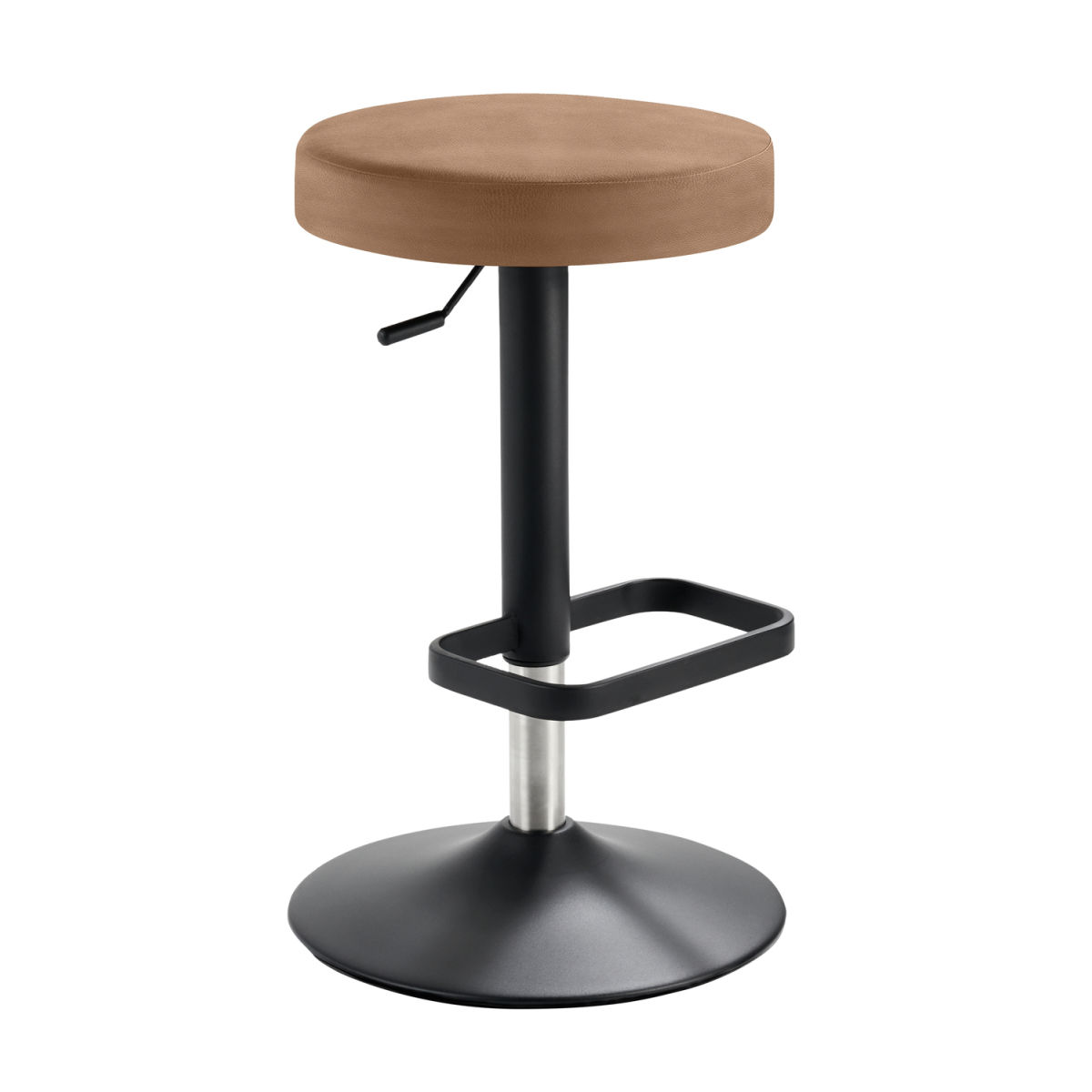 Mayer Sitzmöbel Barhocker Tresenhocker Tellersitz, höhenverstellbar, Mikrofaser in Lederoptik 44x44x55 cm (BxTxH); Sitz hellbraun, Gestell schwarz