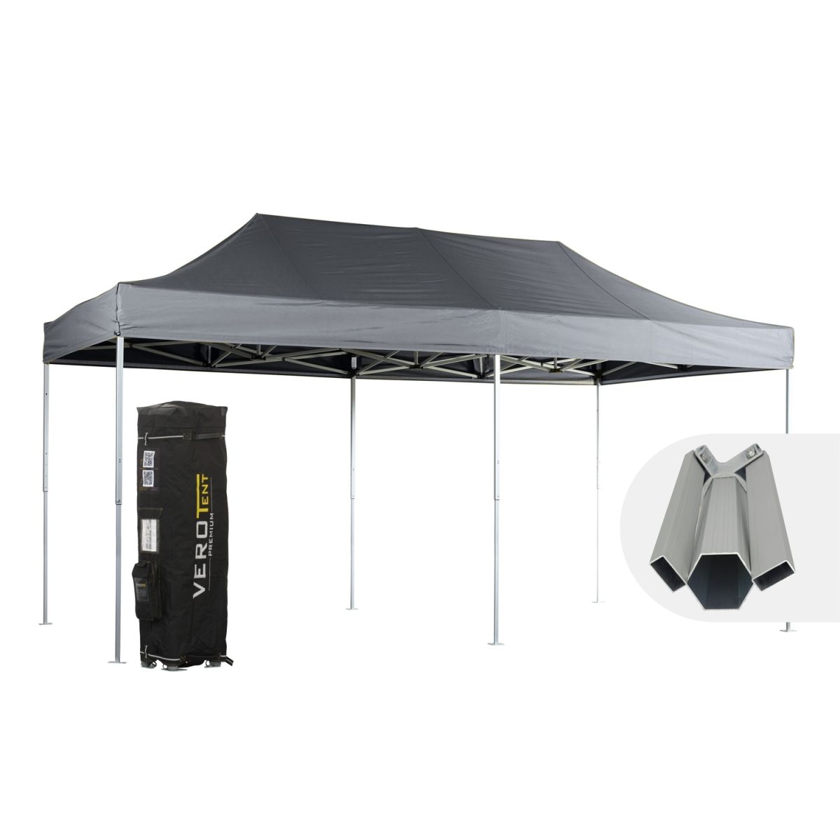 VeroTENT VeroTENT Faltpavillon 3x6m Budget50 mit Dach 300x600x330 cm (LxBxH); grau