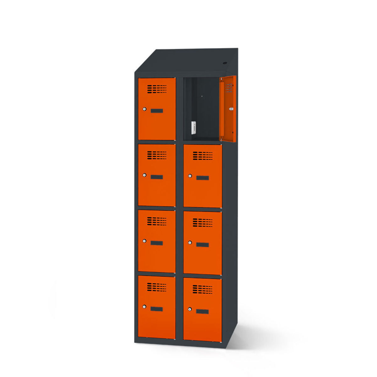rotstahl Fächerschrank mit Ladefunktion 8 Fächer mit anthrazitgrauem Korpus 80x200 cm (BxH); orange