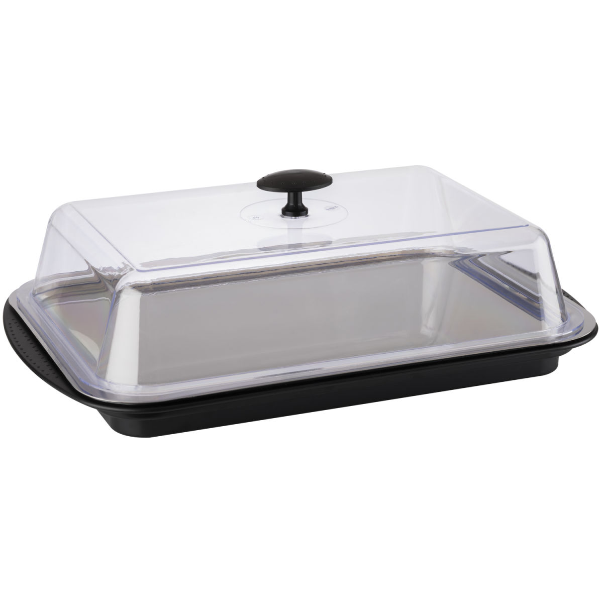 Set vassoi refrigeranti quadrati APS; 43x29x14 cm (LxLxH); nero/acciaio inox/trasparente; rettangolare