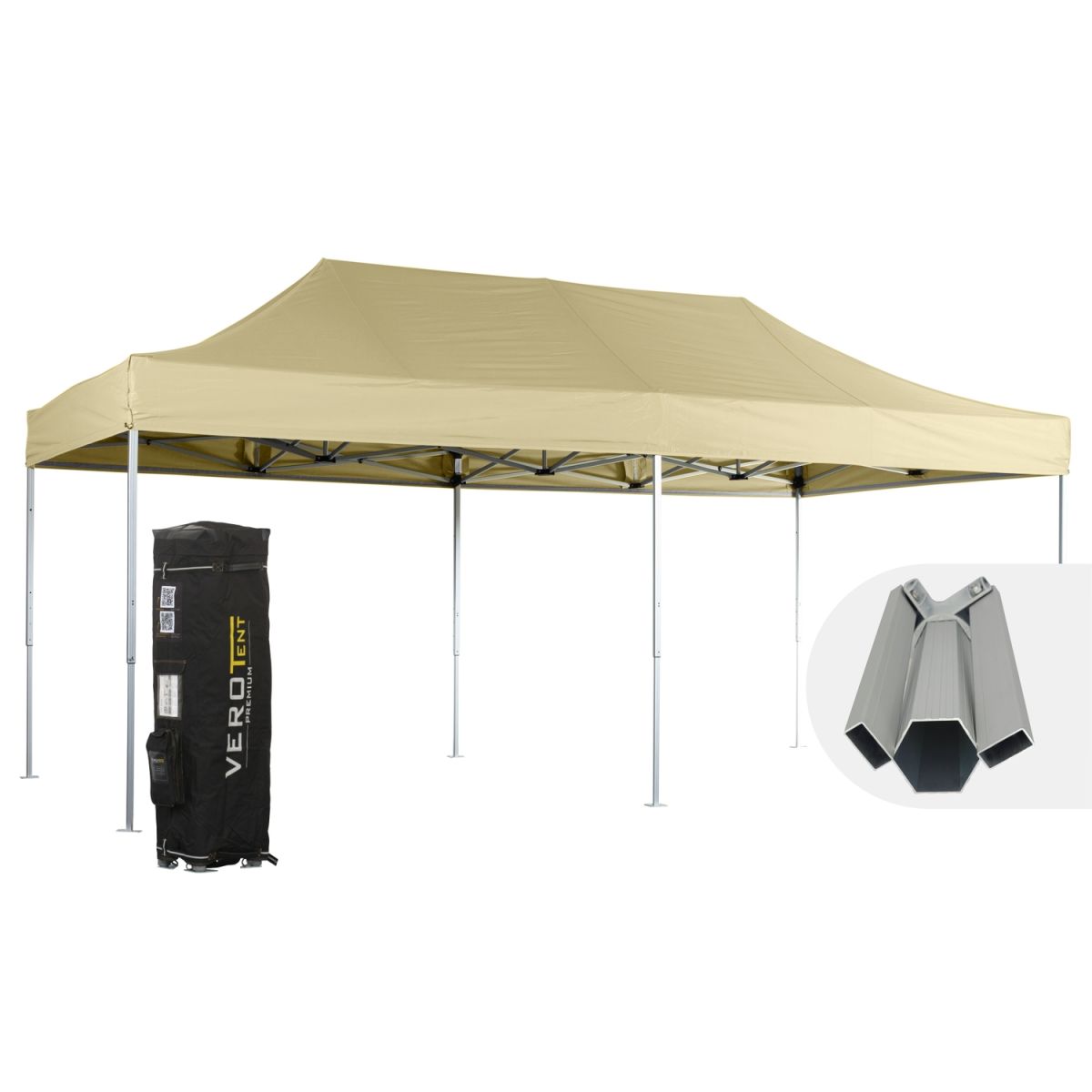VeroTENT VeroTENT Faltpavillon 4x8m Budget50 mit Dach 400x800x400 cm (LxBxH); beige