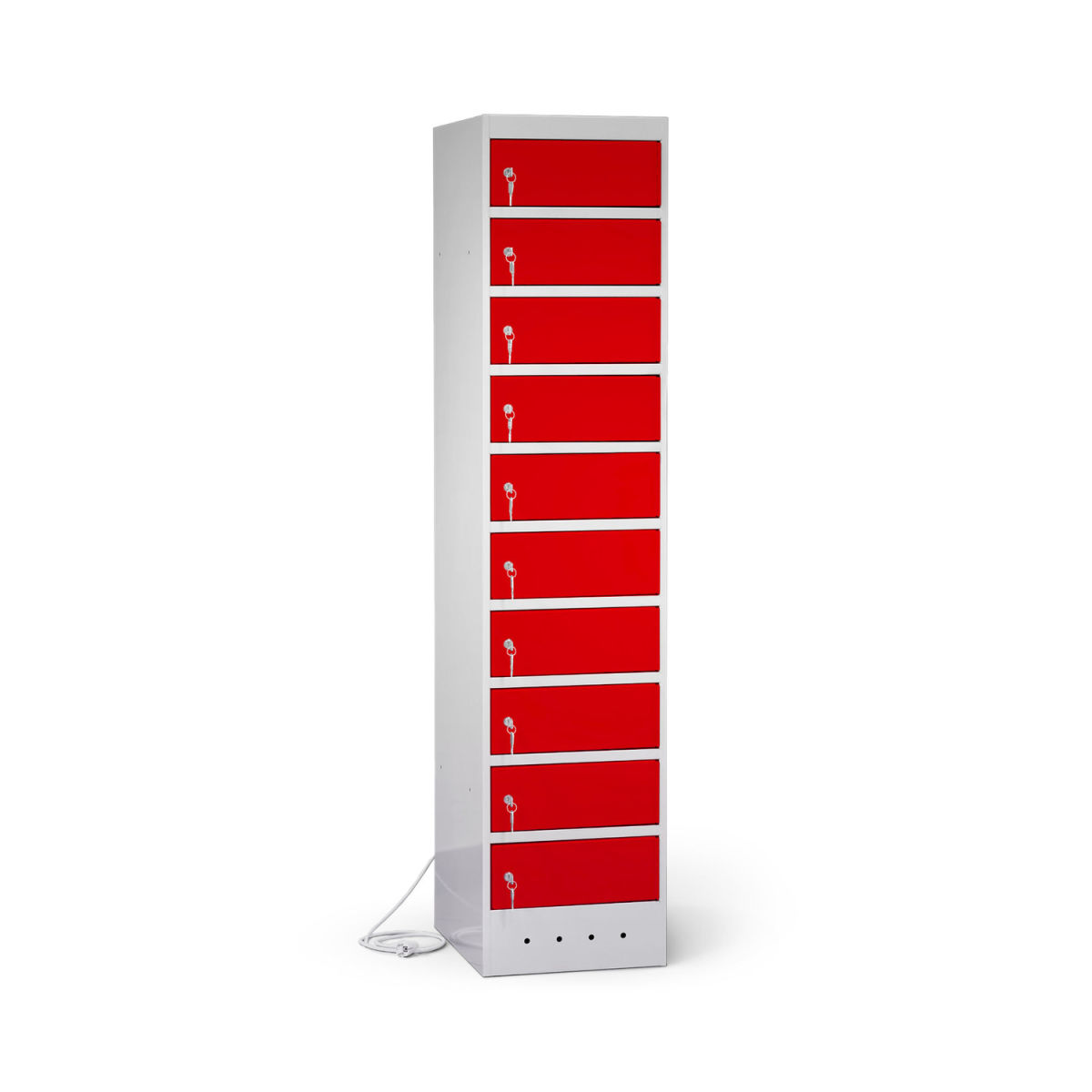 rotstahl Laptopschrank 10 Fächer mit lichtgrauem Korpus 40x180 cm (BxH); rot