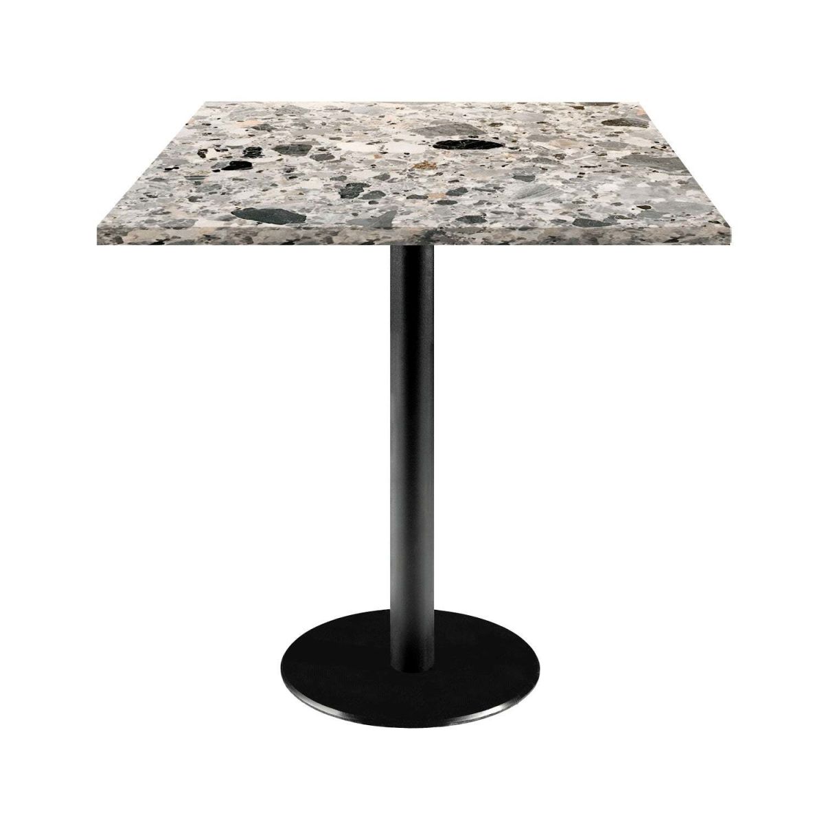 RestooTab Tisch Rome quadratisch - Dekor Stein 70x70x75 cm (LxBxH); Platte grau/terrazzo, Gestell schwarz; quadratisch