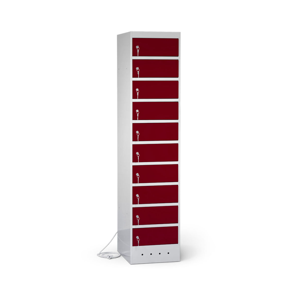 rotstahl Laptopschrank 10 Fächer mit lichtgrauem Korpus 40x180 cm (BxH); bordeaux