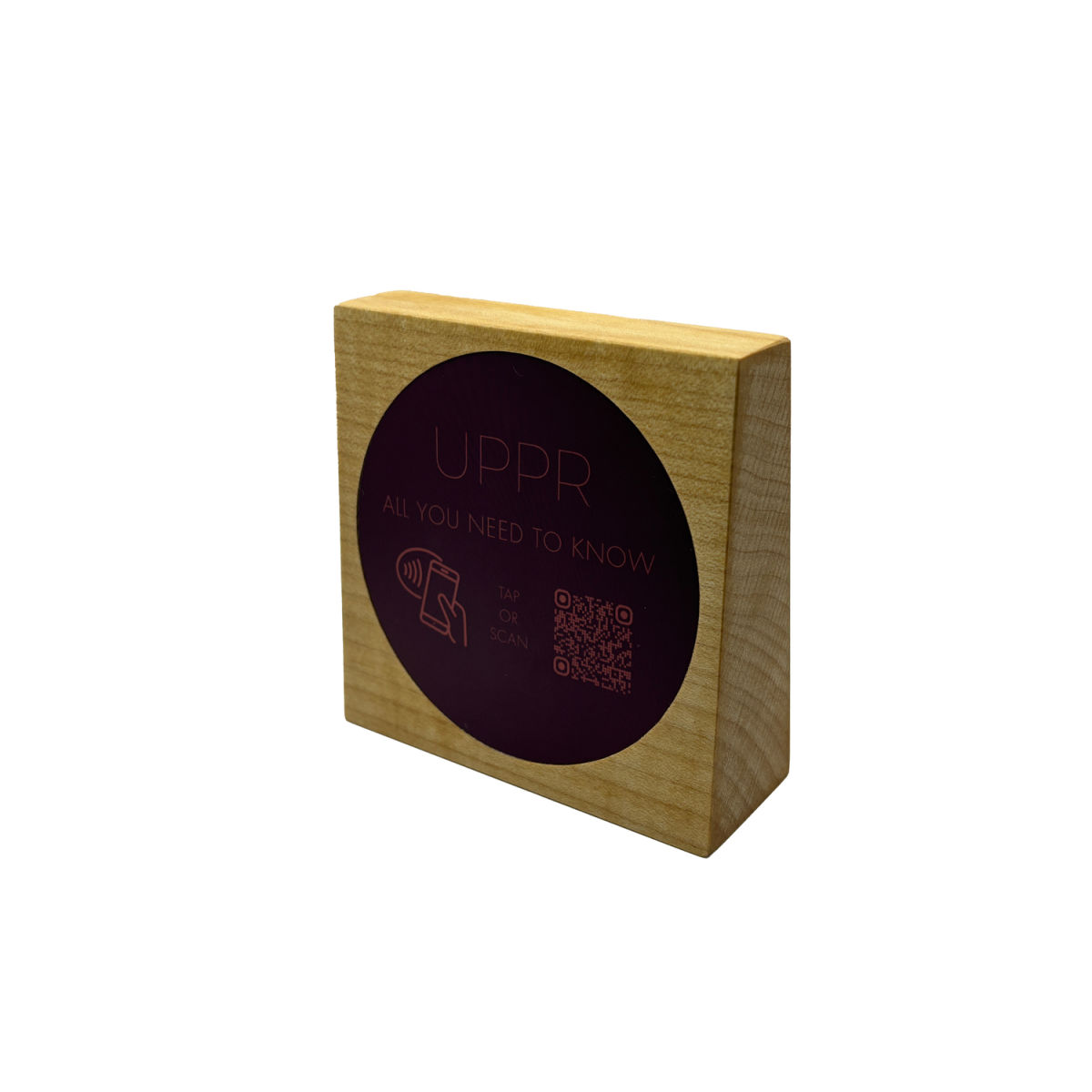 PRODUCTMATE Tischaufsteller stehend mit QR-Code Aufkleber matt und NFC-Chip 8.5x8.5 cm (BxH); ahorn/hellbraun; 25 Stück / Pack