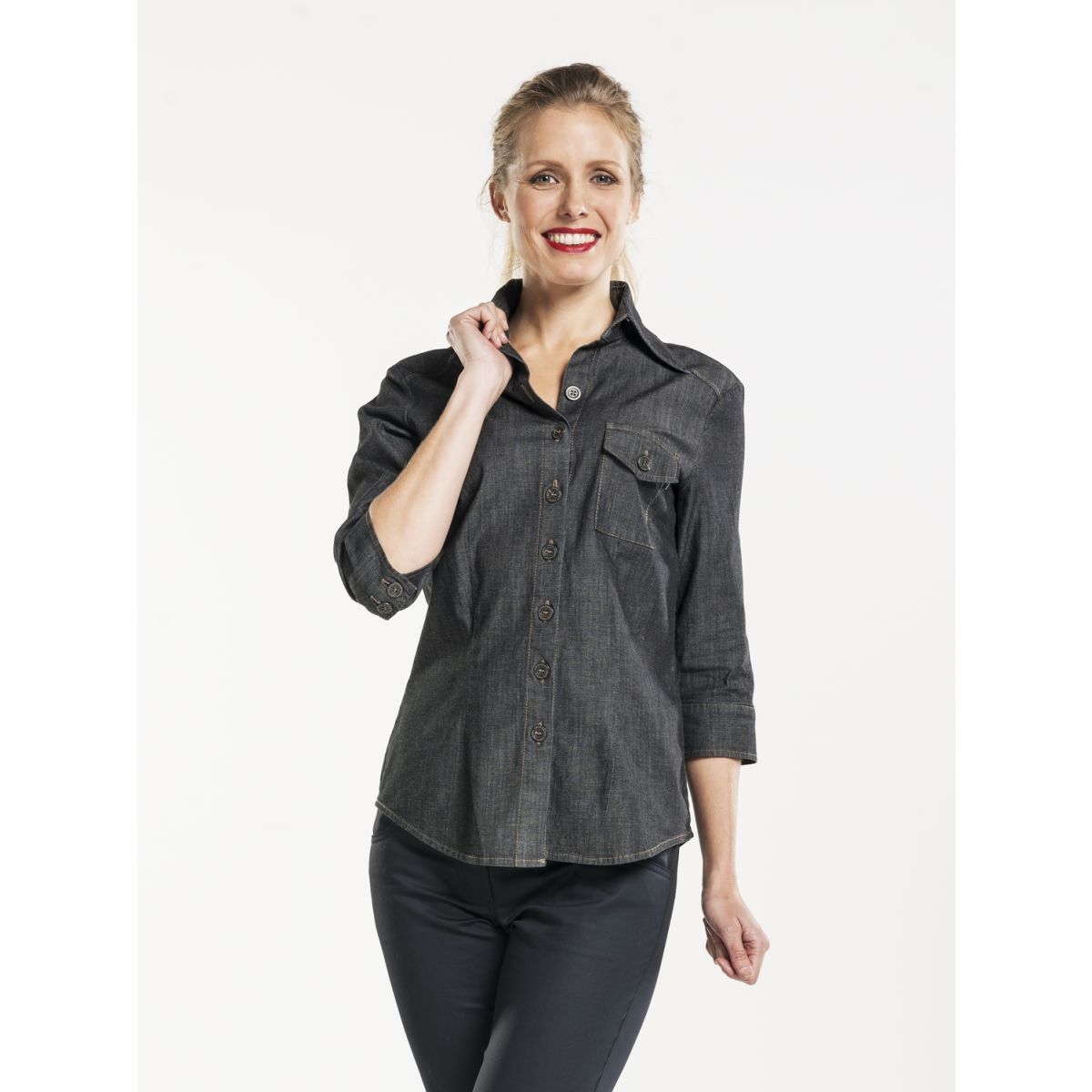 Chaud Devant Bluse Women Antra Denim 3/4 Sleeve Kleidergröße XL; anthrazit