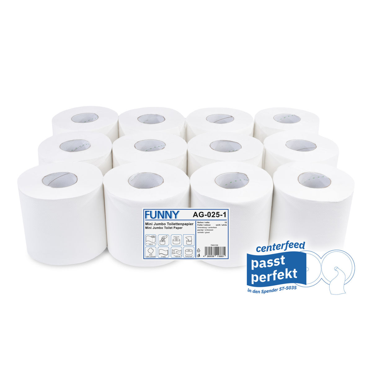 Plock Jumbo-Toilettenpapier, 2-lagig weiß; 12 Stück / Pack