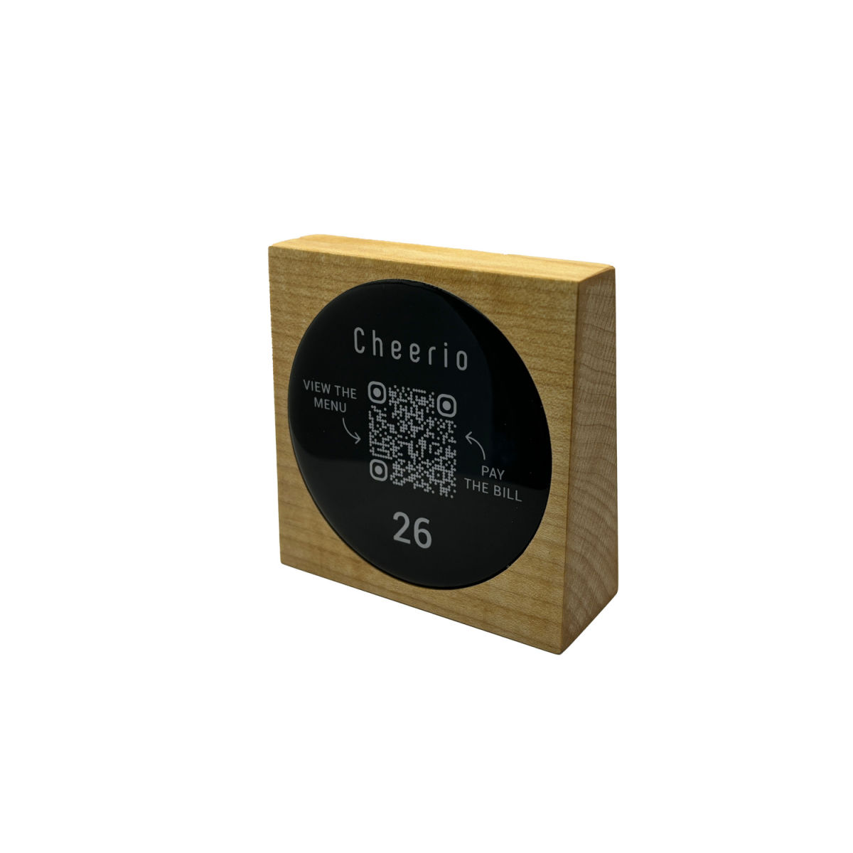 PRODUCTMATE Tischaufsteller stehend mit QR-Code Aufkleber glänzend 11x11 cm (BxH); ahorn/hellbraun; 25 Stück / Pack