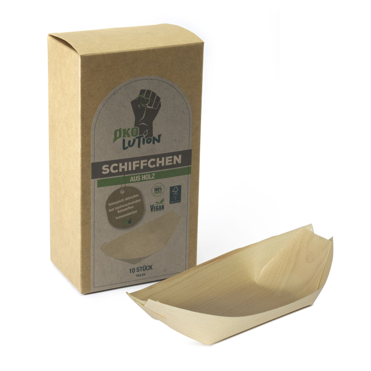 Ökolution Fingerfoodschale Holzschiffchen 8x15 cm (BxH); natur; 480 Stück / Pack