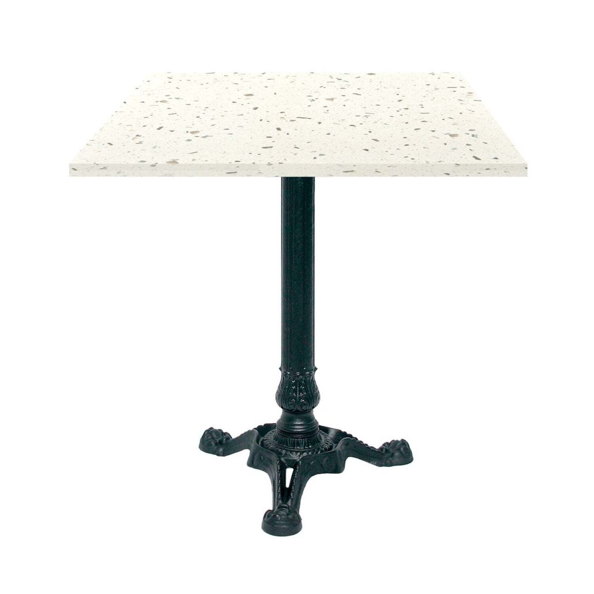 RestooTab Tisch Bistrot quadratisch - Dekor Stein & Holz 70x70x75 cm (LxBxH); weiß/mehrfarbig/terrazzo; Gestell schwarz; quadratisch