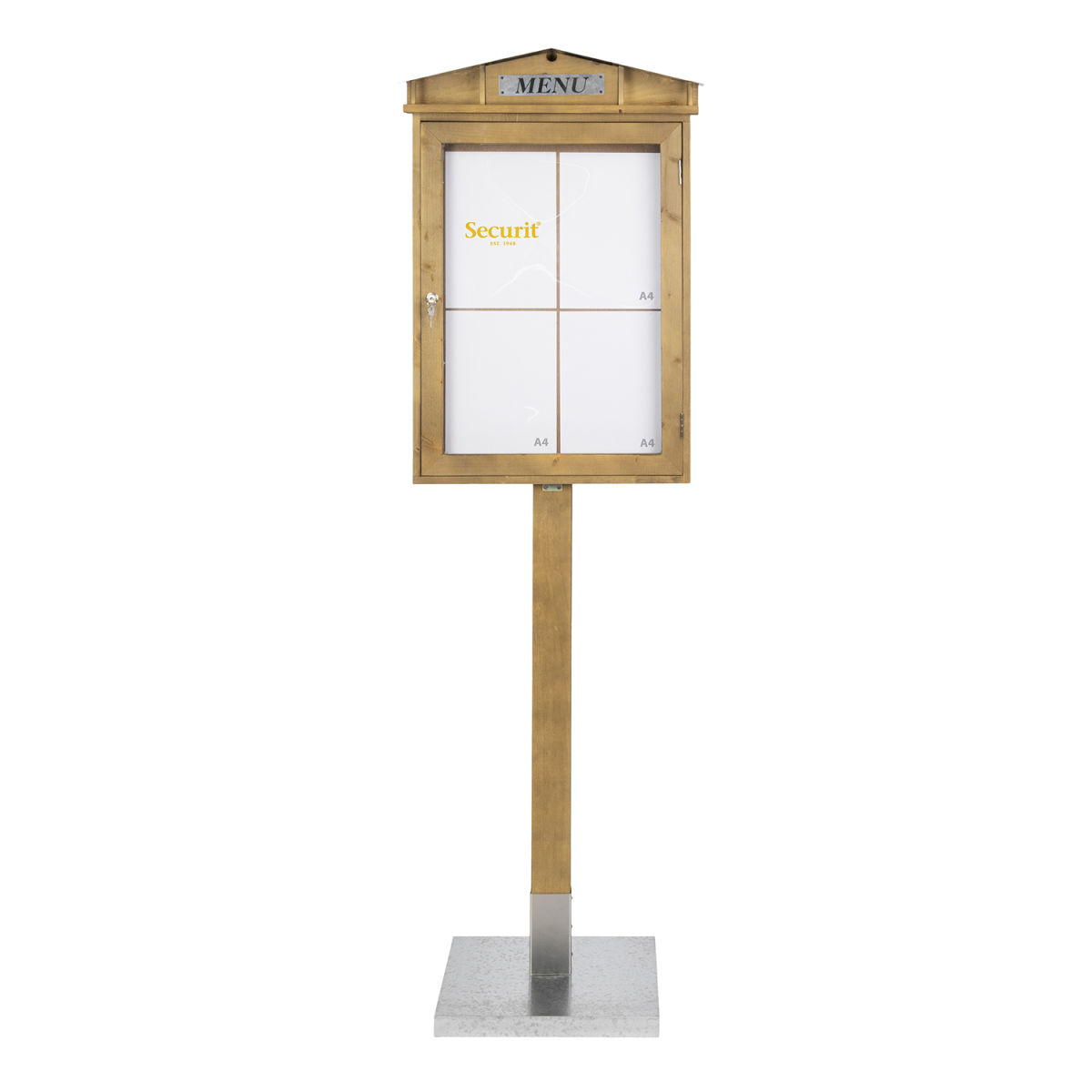 Espositore porta-menu LED A4 Rustic - Mogano - Set completo con piede + base - 4 facciate - Fine serie Securit; 57.5x17.1x184.3 cm (LxPxH); marrone