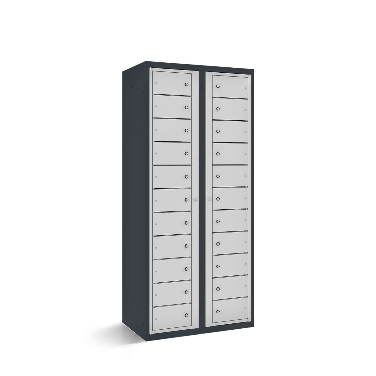 rotstahl Fächerschrank mit Zentraltüren 22 Fächer mit anthrazitgrauem Korpus 80x50x180 cm (BxTxH); hellgrau