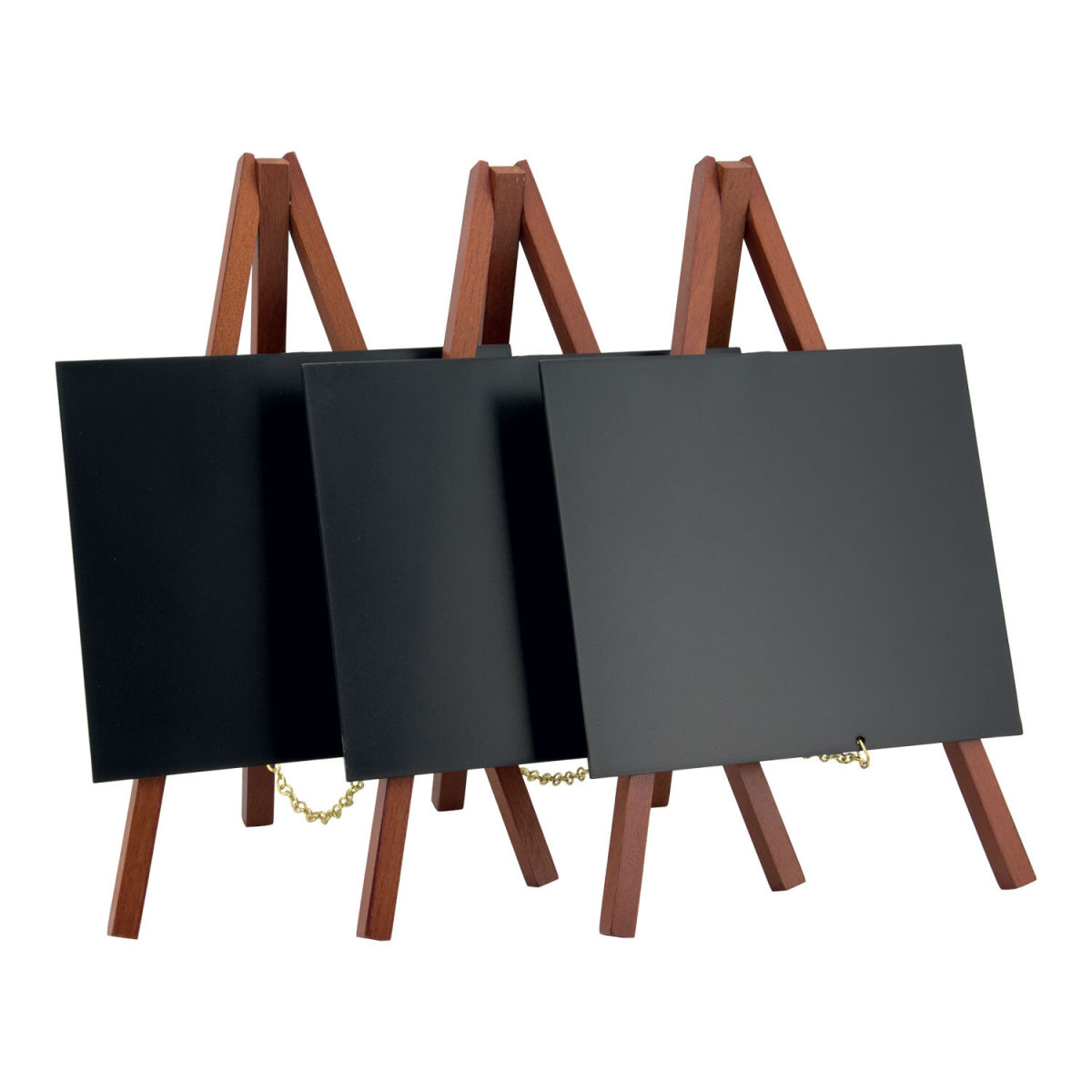 Set di 3 Mini Lavagne da Tavolo su Cavalletti - Legno finitura laccata mogano Securit; 15x24 cm (LxH); marrone