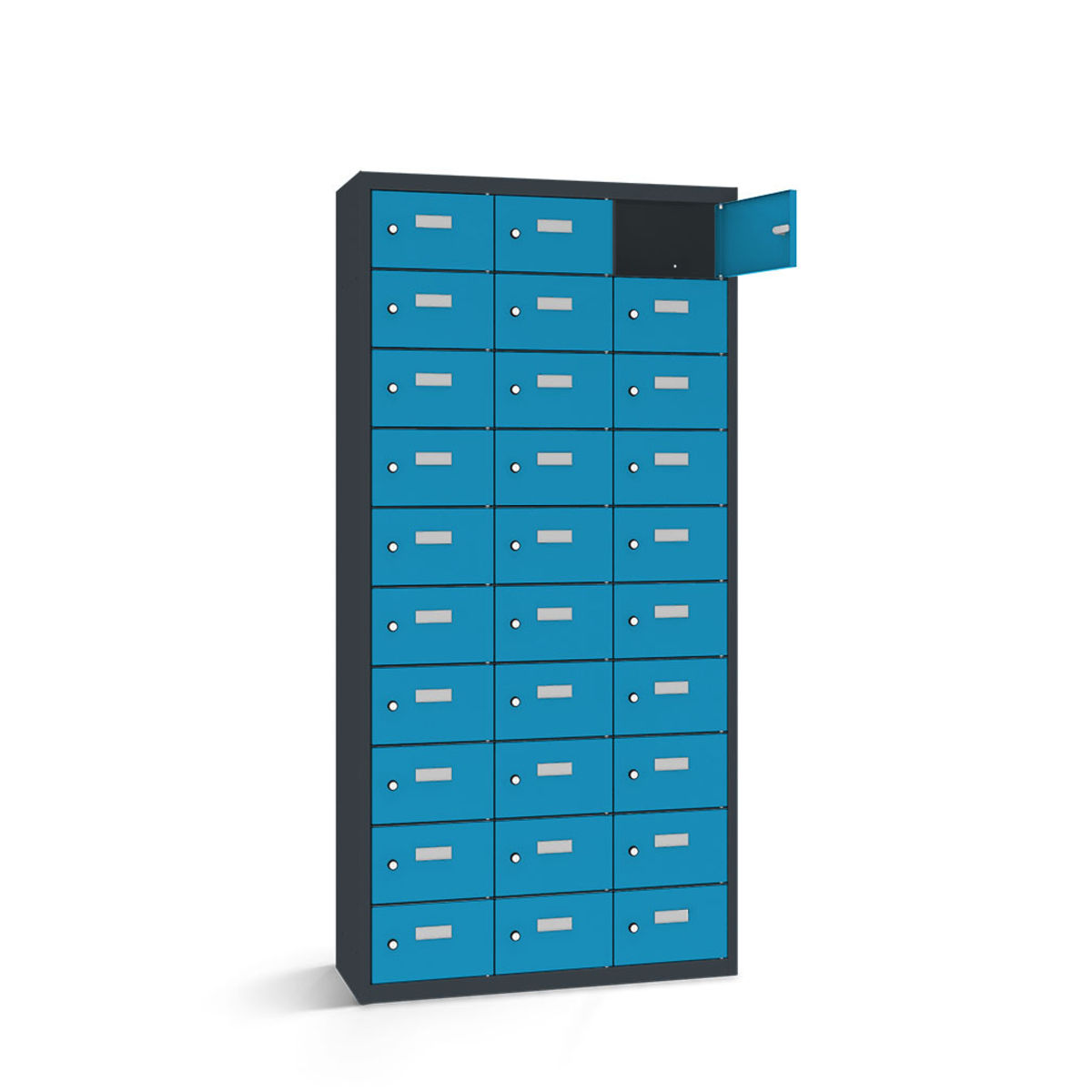 rotstahl Wertfachschrank 30 Fächer mit anthrazitgrauem Korpus 87.5x50x180 cm (BxTxH); blau