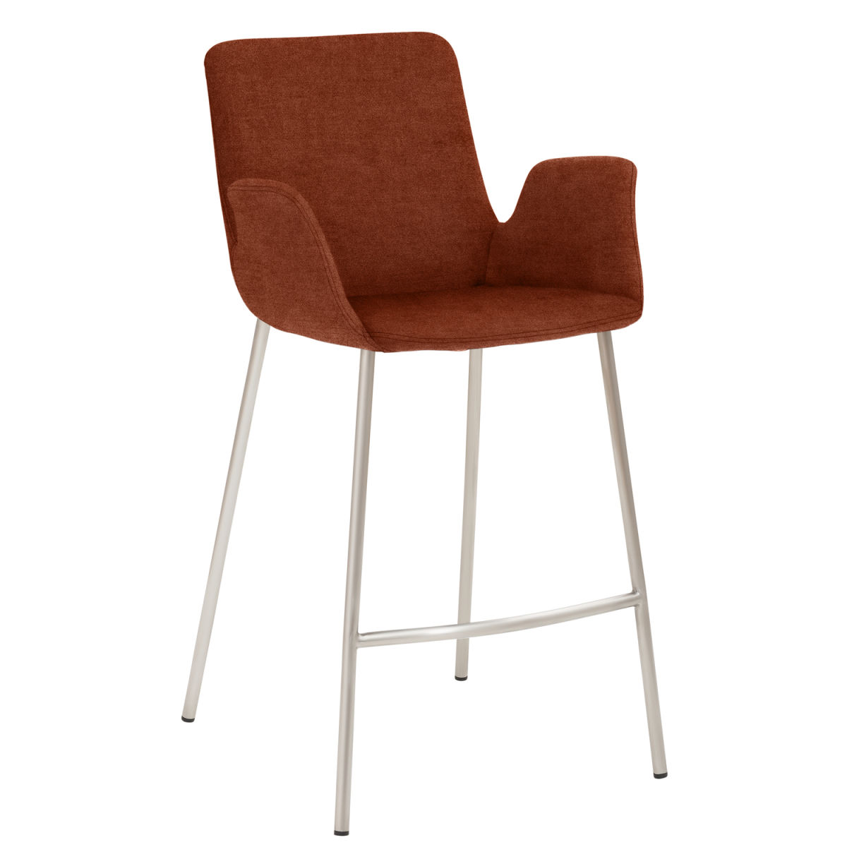 Mayer Sitzmöbel Tresenhocker mit Armlehnen, Vierfuß-Gestell, Samtbezug Gestell silber 53x49x95 cm (BxTxH); Sitz rostbraun, Gestell silber