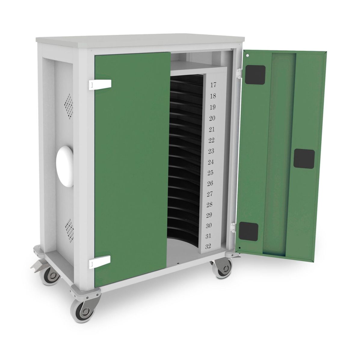 rotstahl Tabletwagen Power für 32 Tablets mit lichtgrauem Korpus + Access Point 73x44x105 cm (BxTxH); hellgrün