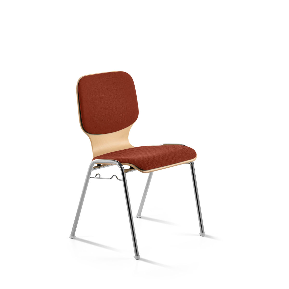 Mayer Sitzmöbel Stapelstuhl Holz gepolstert mit Reihenverbinder 53x50x82 cm (BxTxH); Sitz hellrot, Gestell chrom