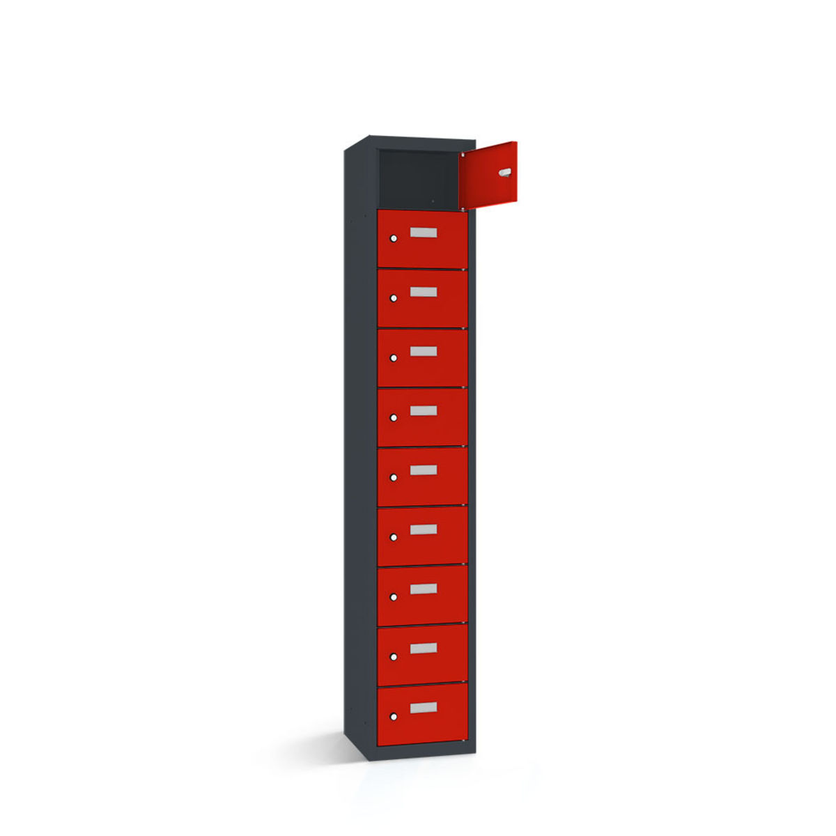 rotstahl Wertfachschrank 10 Fächer mit anthrazitgrauem Korpus 42.5x30x180 cm (BxTxH); rot