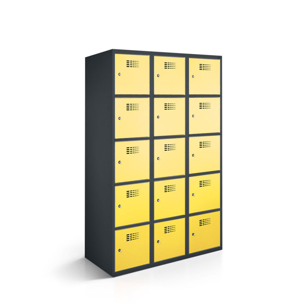 rotstahl Fächerschrank 15 Fächer mit anthrazitgrauem Korpus 120x50x180 cm (BxTxH); gelb