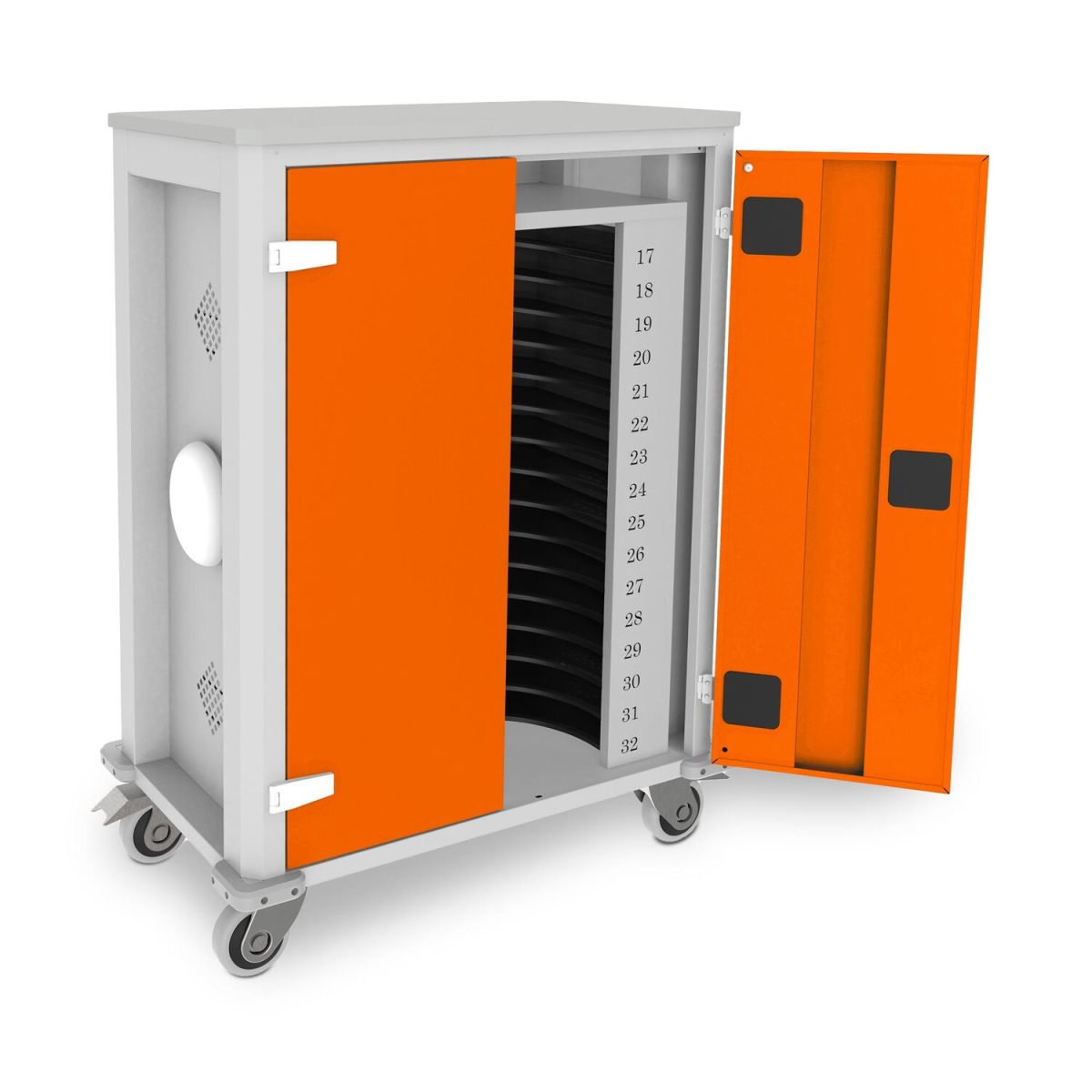 rotstahl Tabletwagen Power für 32 Tablets mit lichtgrauem Korpus + Access Point 73x44x105 cm (BxTxH); orange