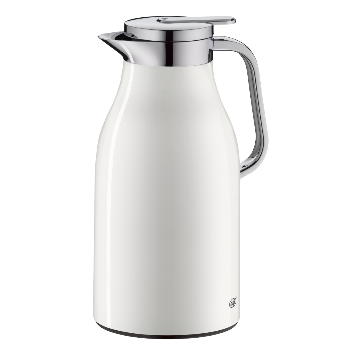 alfi SKYLINE Isolierkanne 1,50 l, 12 h heiß, coconut white mat | 24h kalt, Hartglaseinsatz, Edelstahlkörper, Thermoskanne für Kaffee & Tee, Drucktaste für Einhandbedienung, weiß