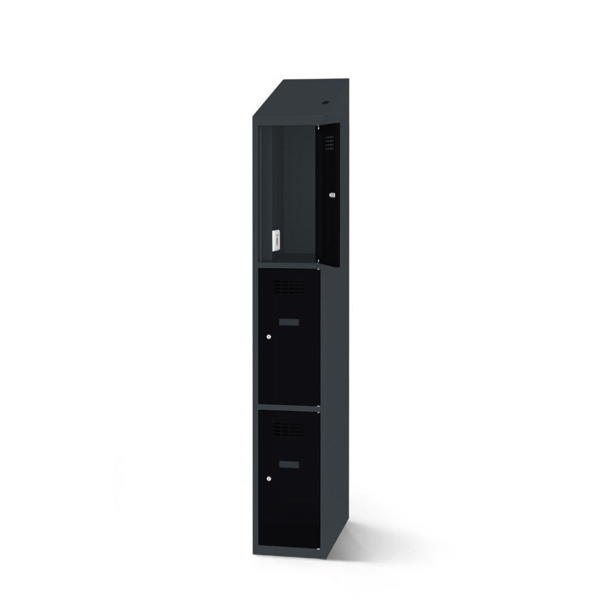 rotstahl Fächerschrank mit Ladefunktion 3 Fächer mit anthrazitgrauem Korpus 30x200 cm (BxH); schwarz
