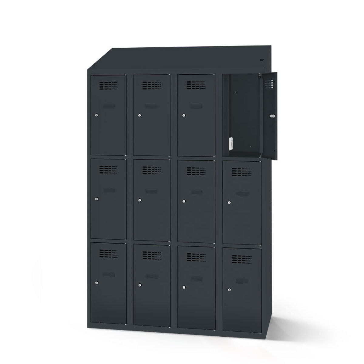 rotstahl Fächerschrank mit Ladefunktion 12 Fächer 4x3 mit anthrazitgrauem Korpus 120x200 cm (BxH); anthrazit