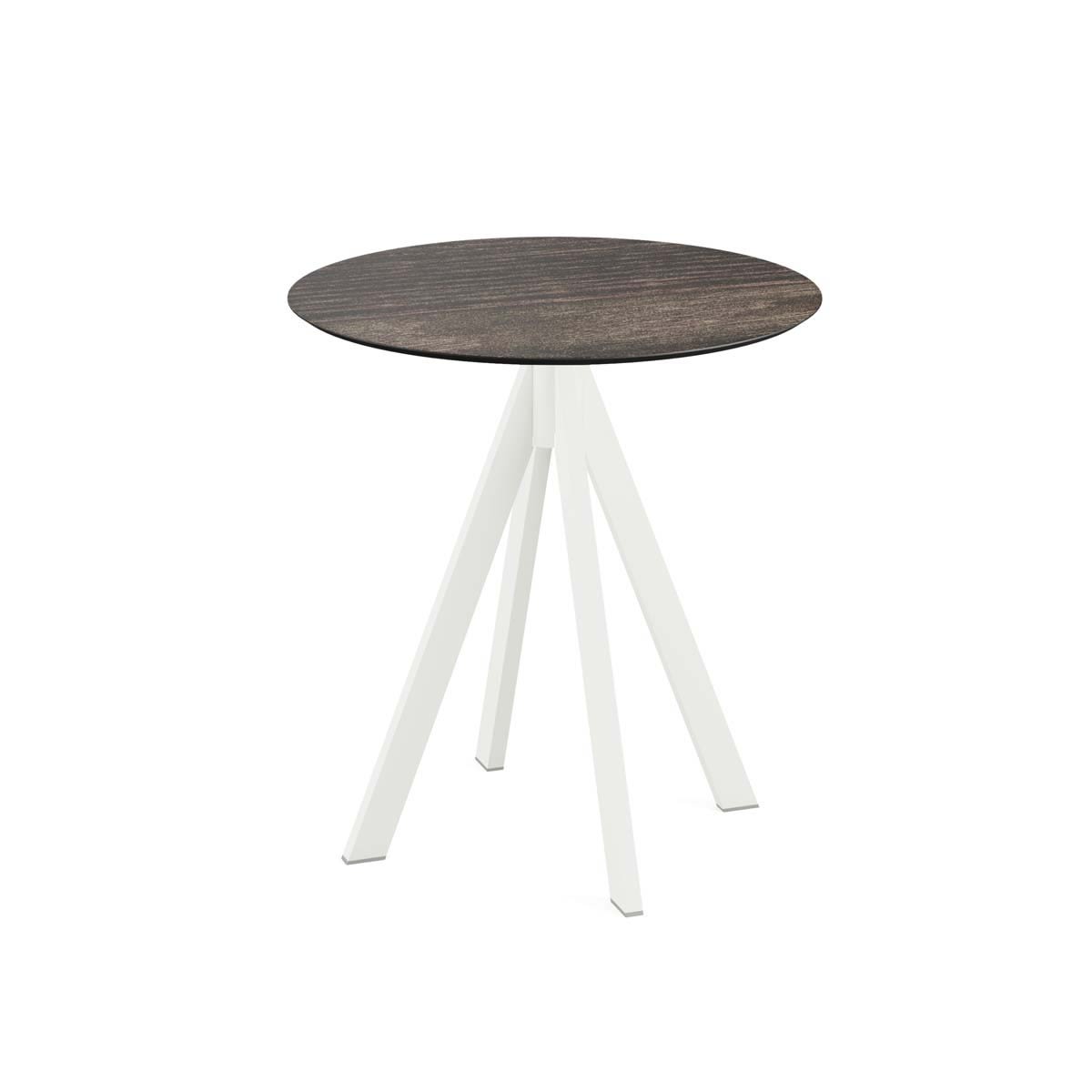 Feros Terrassentisch Infinity Weiß Gestell + HPL rund 73.2x70 cm (HxØ); dunkelbraun; rund