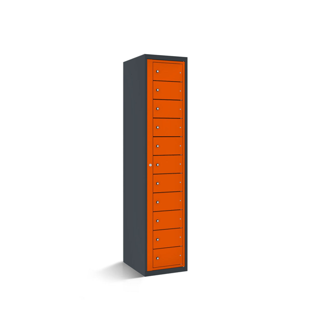 rotstahl Fächerschrank mit Zentraltür 11 Fächer mit anthrazitgrauem Korpus 40x50x180 cm (BxTxH); orange