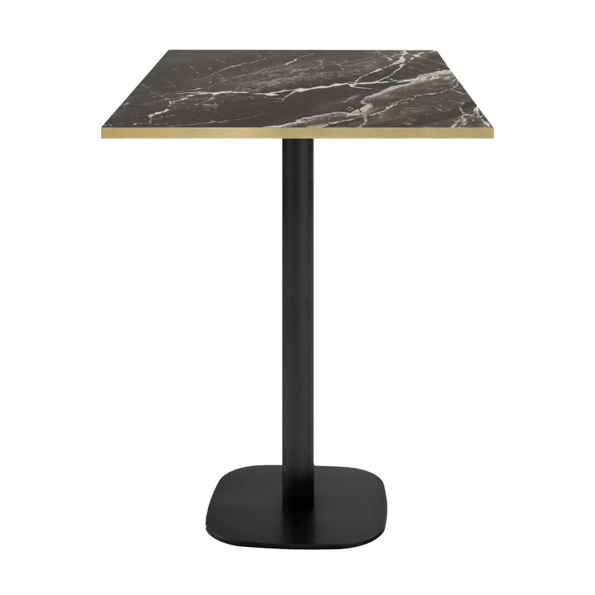 RestooTab Stehtisch Round quadratisch - Kanten messingfarben 60x60x113 cm (LxBxH); Platte schwarz/braun/messing, Gestell schwarz; quadratisch