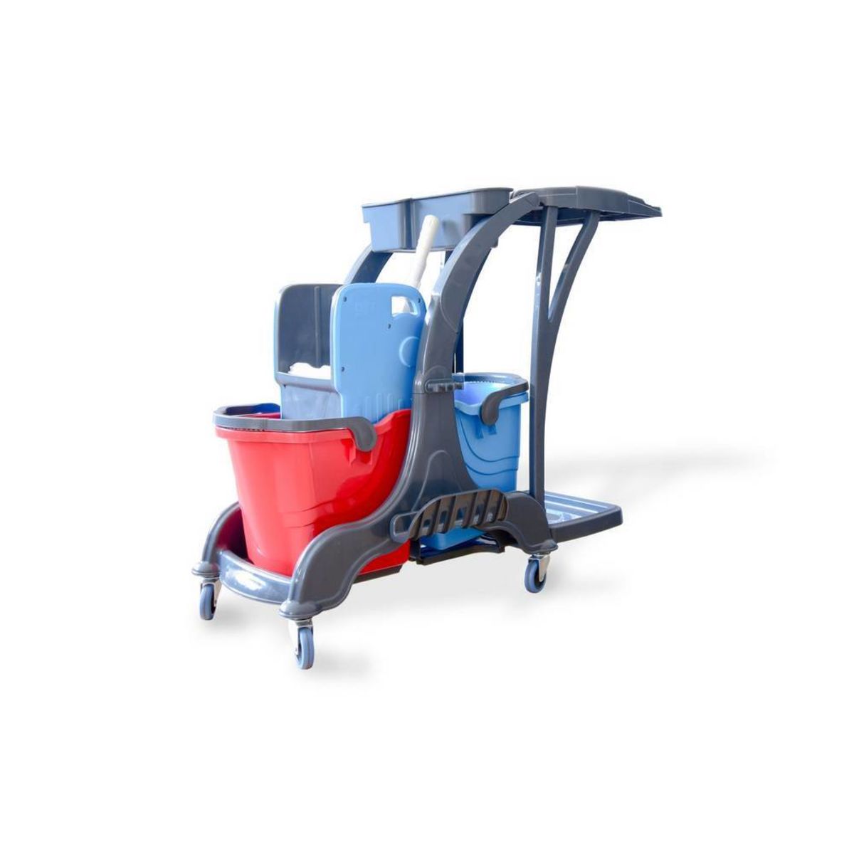 Plock Doppelfahrwagen mit 2 x 25 l Eimer, Moppresse, Utensil-; mehrfarbig