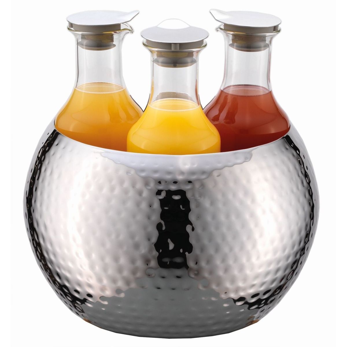 Frilich Getränke-Set Triplet Kunststoff, Edelstahl Hammerschlag 4-teilig 3.6 l, 32x33 cm (BxH); silber/transparent