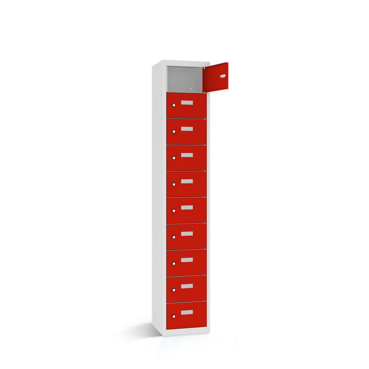 rotstahl Wertfachschrank 10 Fächer mit lichtgrauem Korpus 32.5x50x180 cm (BxTxH); rot
