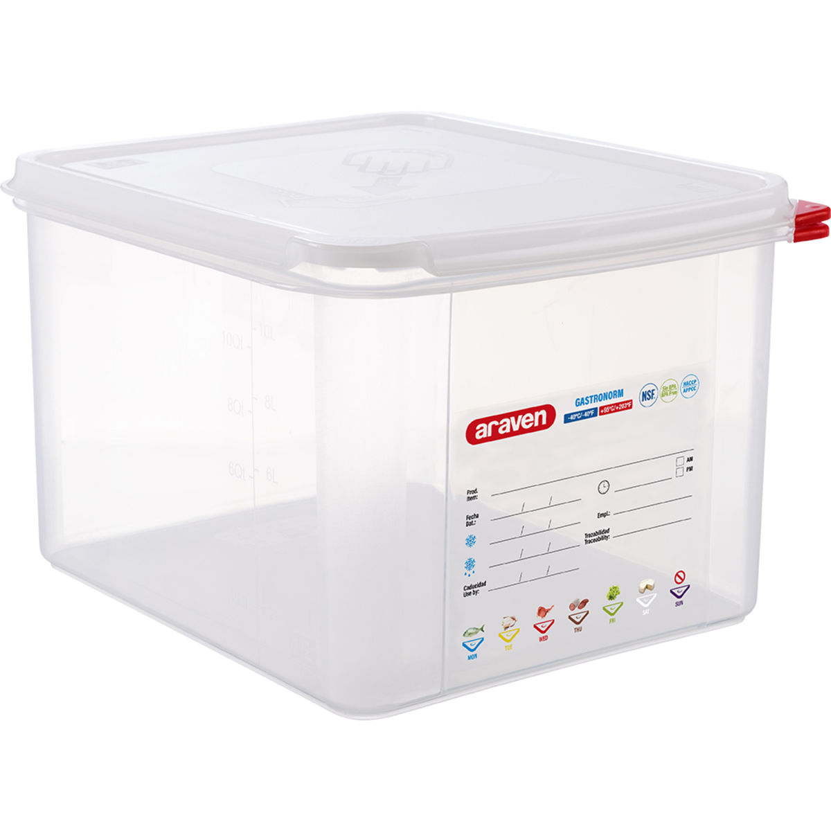 Araven Gastronormbehälter mit Deckel, Polypropylen GN 1/2, 12.5 l, 32.5x26.5x20 cm (LxBxT); transparent