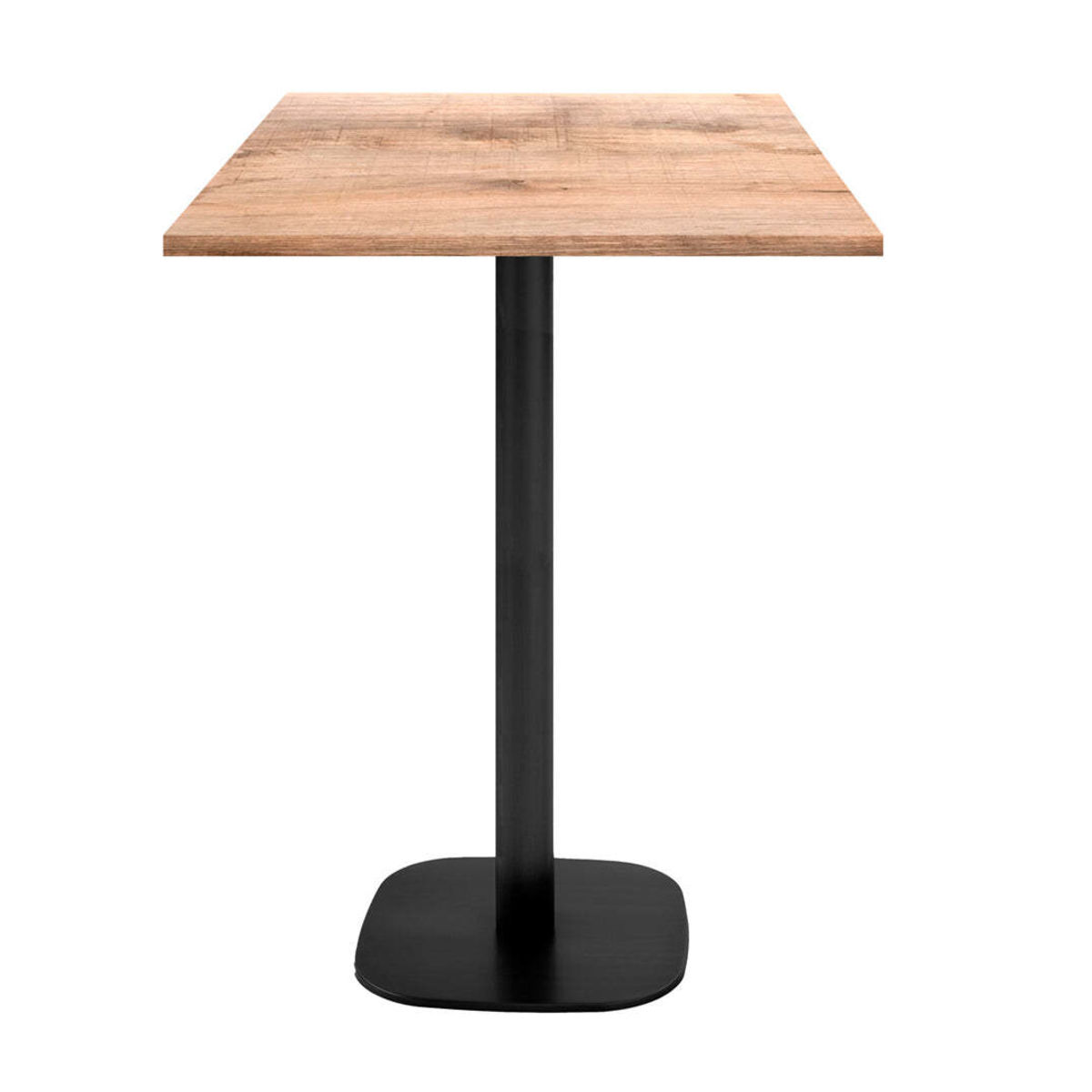 RestooTab Stehtisch Round quadratisch - Dekor Stein & Holz 60x60x113 cm (LxBxH); Platte eiche/hellbraun, Gestell schwarz; quadratisch