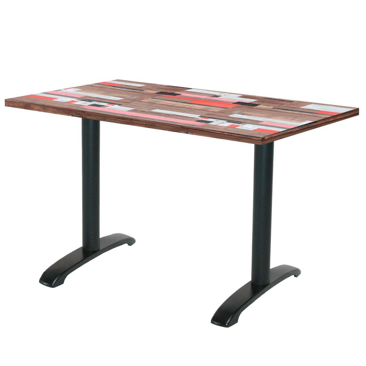 RestooTab Tisch Bazila rechteckig - Dekor Stein & Holz 120x70x74 cm (LxBxH); Platte mehrfarbig, Gestell schwarz; rechteckig