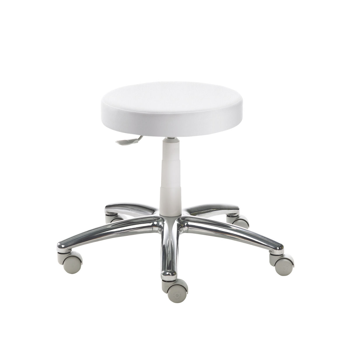 Mayer Sitzmöbel Drehhocker 1256, Kunstleder, Teppichbodenrollen 60x60x60x44 cm (BxTxLxH); Sitz weiß, Gestell grau/chrom; rund