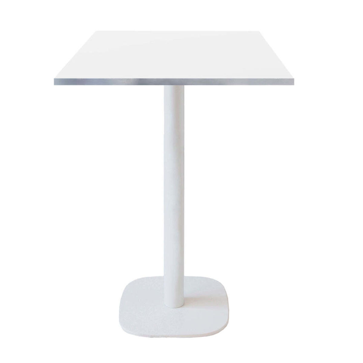 RestooTab Stehtisch Round quadratisch Gestell weiß - Dekor Holz & Uni 60x60x113 cm (LxBxH); Platte weiß/edelstahl, Gestell weiß; quadratisch