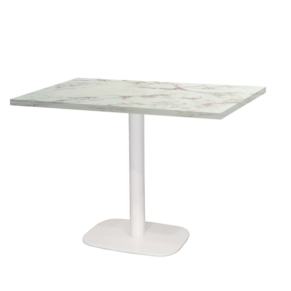 Tavolo Round rettangolare base bianco - laminato legno & pietra RestooTab; 120x70x75 cm (LxLxH); bianco lana/marrone/marmorizzato; rettangolare