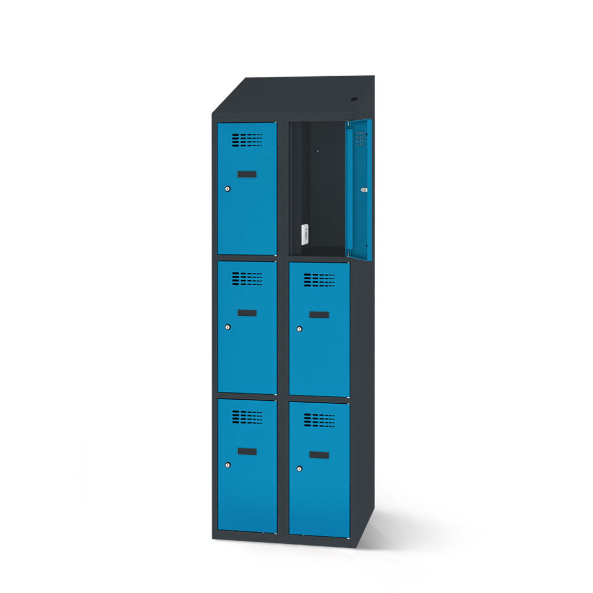 rotstahl Fächerschrank mit Ladefunktion 6 Fächer mit anthrazitgrauem Korpus 80x200 cm (BxH); blau