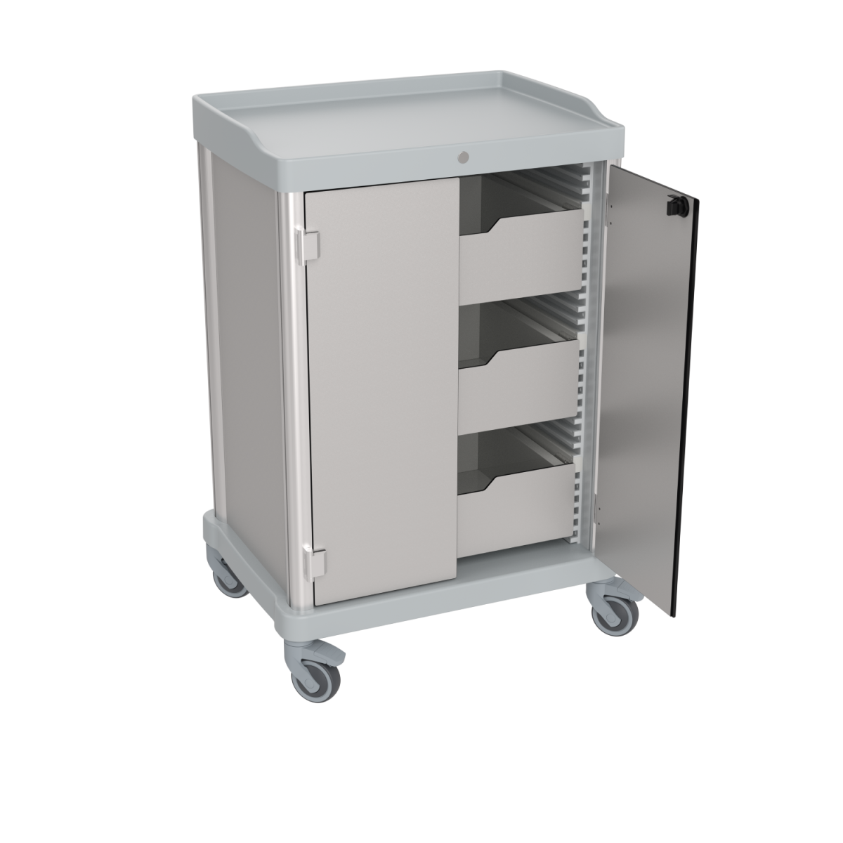 QUATRO Minibarauffüllwagen mit Türen und 3 Schubladen 72x110 cm (BxH); grau