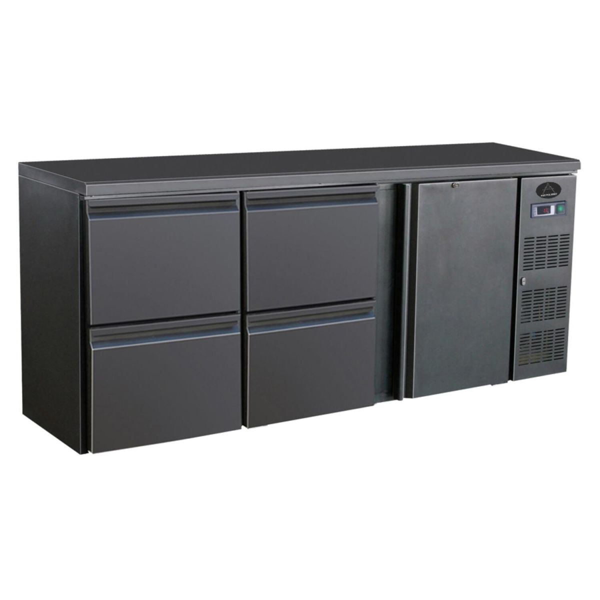 A&S Polarny Flaschenkühltisch I 537L I 1 Tür / 4 Schubladen I BBC340 200.2x86x51.3 cm (BxHxT); schwarz