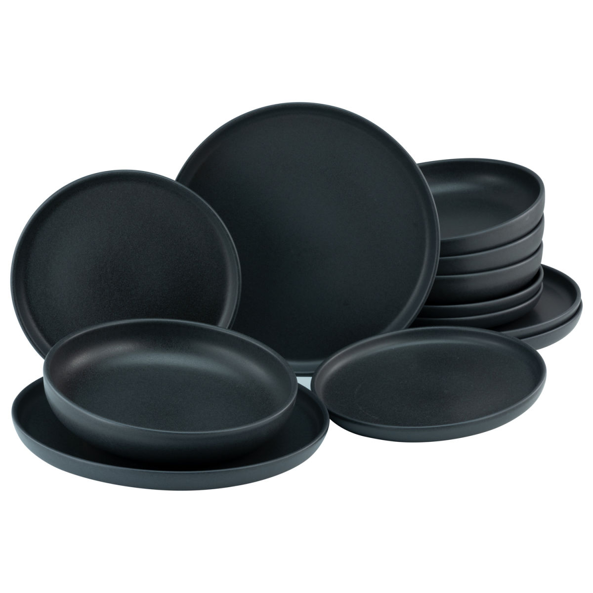Uno BLACK - set di piatti 12 pezzi CreaTable; nero