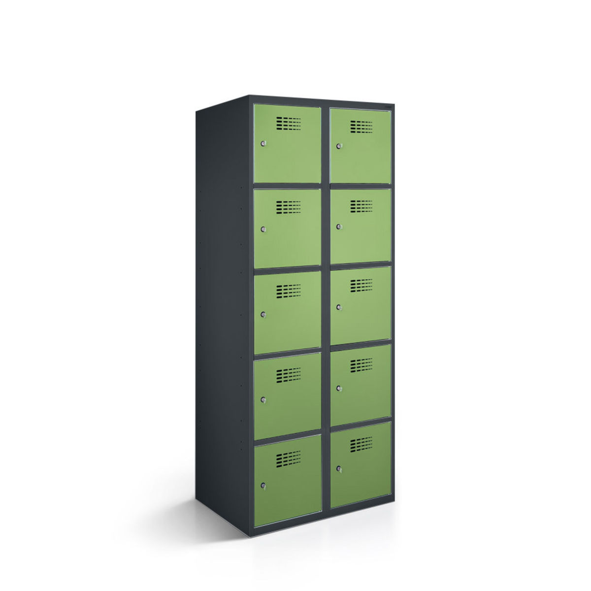 rotstahl Fächerschrank 10 Fächer mit anthrazitgrauem Korpus 60x50x180 cm (BxTxH); hellgrün