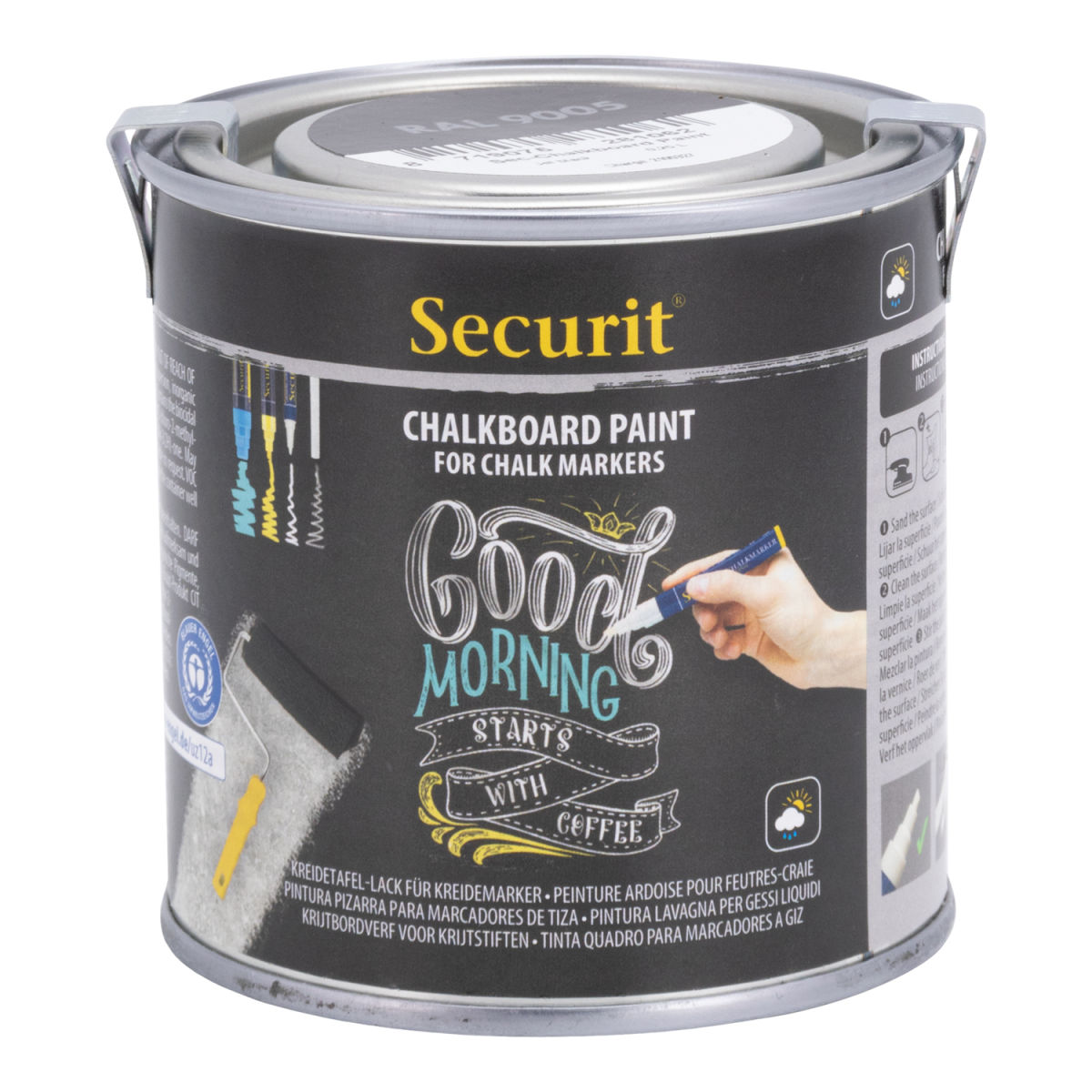 Barattolo di vernice acrilica per lavagna a base d'acqua - Grigio - 250ml Securit; nero