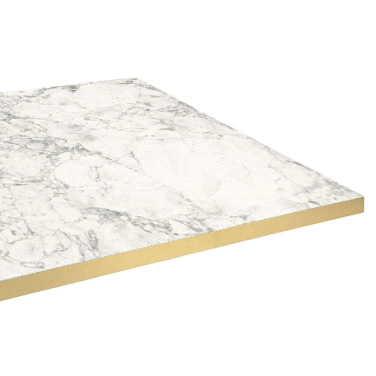 Piano tavolo quadrato, laminato marmo chiaro, bordi colore ottone RestooTab; 70x70 cm (LxL); grigio chiaro/ottone/marmorizzato; quadrata