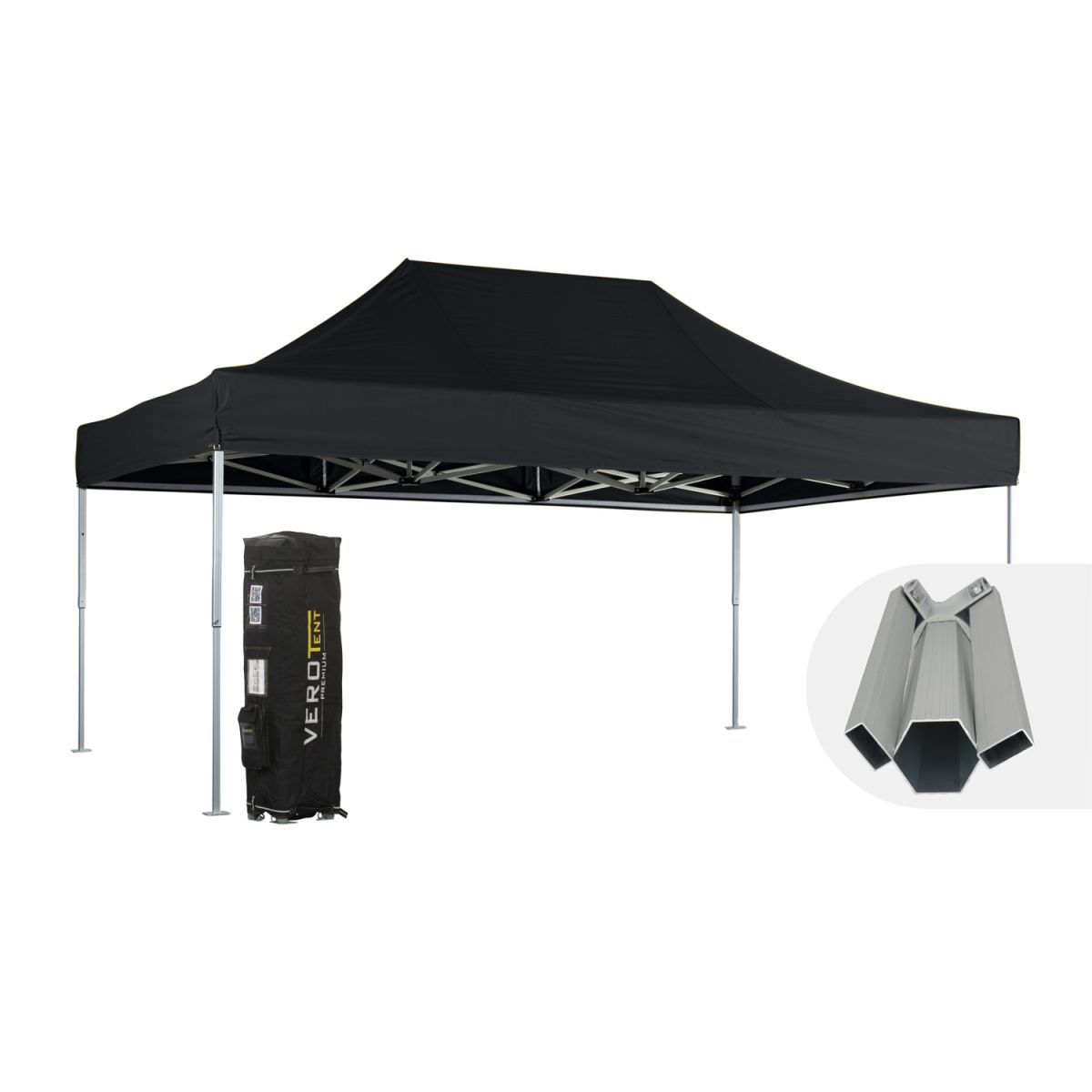 VeroTENT VeroTENT Faltpavillon 4x6m Budget50 mit Dach 400x600x400 cm (LxBxH); schwarz